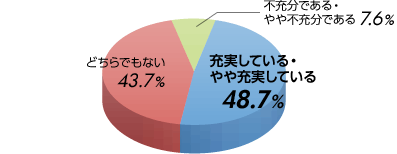 充実している・やや充実している48.7% どちらでもない43.7% 不充分である・やや不充分である7.6%